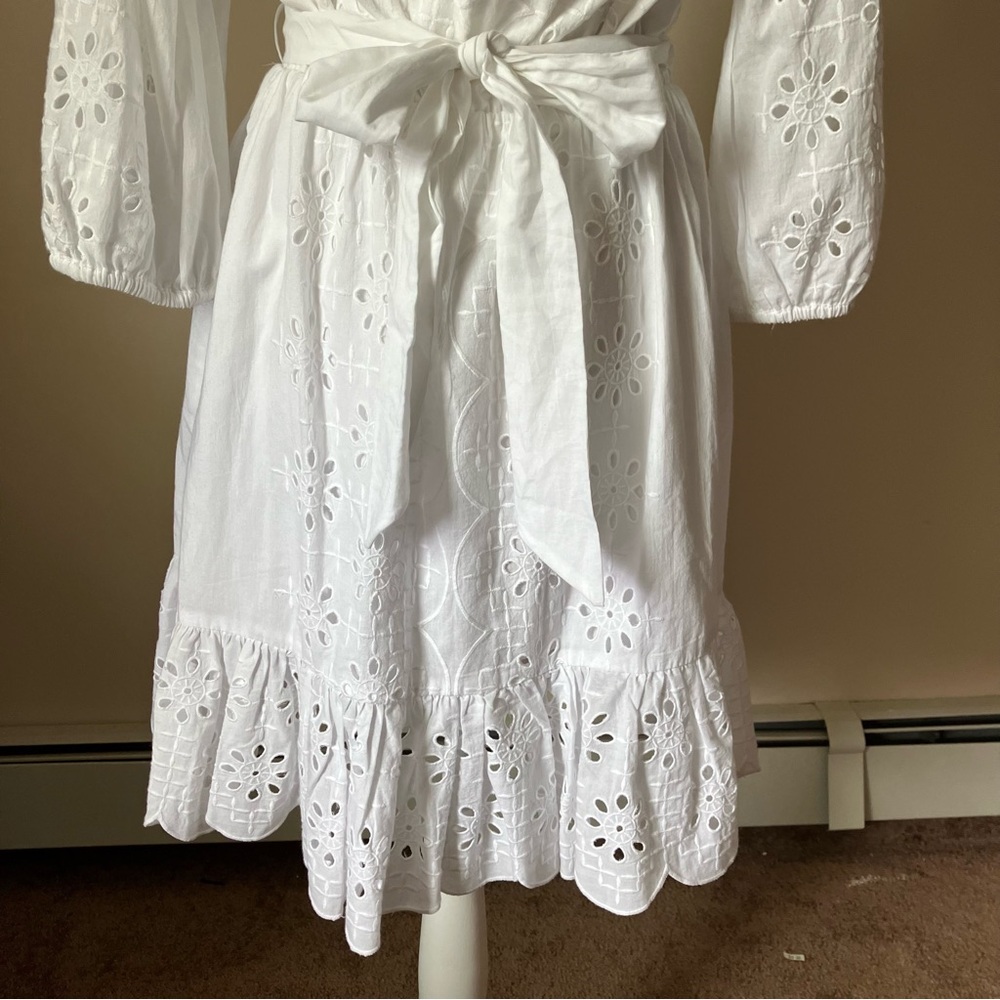 J.Crew White Eyelet Mini Dress | Belted Cotton | Cottagecore Summer size Small - Picture 9 of 12